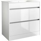 White Bathroom 2-Drawer Standing Unit with Basin 80cm Wide