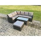 7 Seat Rattan Garden Furniture Corner Sofa Set Outdoor Patio Sofa Table Set with Big Footstool Dark Grey Mixed