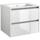 White Bathroom 2-Drawer Wall Hung Unit with Basin 80cm Wide