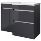 Grey Gloss Right Hand 2 Drawer Combo Unit with L Shape Basin 1.1m Wide
