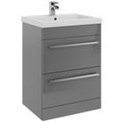 Grey Gloss 2 Drawer Standing Unit with Ceramic Basin 60cm Wide