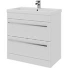 White Bathroom 2 Drawer Standing Unit with Ceramic Basin 80cm Wide