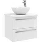 White Bathroom 2 Drawer Wall Hung Unit with CounterTop Basin 60cm Wide