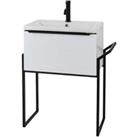 White Gloss60cm Wall Hung Drawer Unit Ceramic Basin and Frame