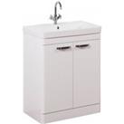 White Gloss 2 Door Standing Unit with White Basin 60cm Wide