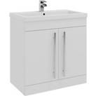White Bathroom 2 Door Standing Unit with Ceramic Basin 80cm Wide