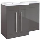 Grey Gloss Left Hand 2 Door Combo Unit with L Shape Basin 1.1m Wide