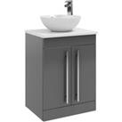 Grey Gloss 2 Door Standing Unit with Counter Top Basin 60cm Wide