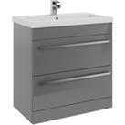 Grey Gloss 2 Drawer Standing Unit with Ceramic Basin 80cm Wide