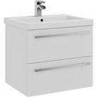 White Bathroom 2 Drawer Wall Hung Unit with Ceramic Basin 60cm Wide