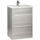 Silver Oak Bathroom 2 Drawer Standing Unit with Basin 60cm Wide