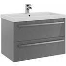 Grey Gloss2 Drawer Hung Unit with Ceramic Basin 80cm Wide