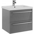Grey Gloss2 Drawer Hung Unit withCeramic Basin 60cm Wide