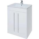 White 2 Door Floor Bathroom Standing Unit with Ceramic Basin 60cm Wide