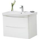 Gloss White Bathroom Standing 2-Drawer Unit with Basin 80cm Wide