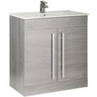 Silver Oak Bathroom 2-Door Standing Unit with Ceramic Basin 80cm Wide