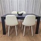 Grey Dining Table and 4 Cream Stitched Chairs Kitchen Dining Table for 4 Dining Room Dining Set