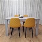 Grey Dining Table with 4 Mustard-Stitched Chairs Dining Room set