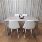 Grey Dining Table and 4 White Stitched Chairs Kitchen Dining Table for 4 Dining Room Dining Set
