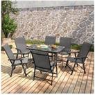 6-Seater Outdoor Garden Dining Table Set with Parasol Hole