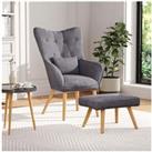 Velvet Upholstered Armchair with Footstool