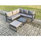 Outdoor Garden Furniture Set Aluminium Lounge Sofa Square Coffee Table Sets with Big Footstool Set Dark Grey