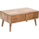 Ryley Light Mango Wood Coffee Table with 2 Drawers