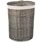 Cotton Lined Wicker Antique Wash Round Laundry Baskets