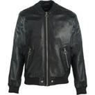 L-Pins Black Leather Bomber Jacket