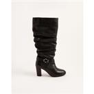 'Belle' Buckle Slouch Leather Boots