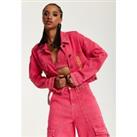 Oversized Hot Pink Denim Jacket With Studs