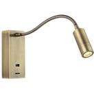 Clifton LED Flexi Wall Reading Light & USB Antique Brass