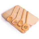 5pc Eco-Friendly Birchwood Kitchen Set with Chopping Board, Solid Turner, Slotted Turner, Slotted Spoon & Spoon Spatula