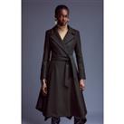 Italian Manteco Wool Blend Double Breasted Belted High Low Trench Coat
