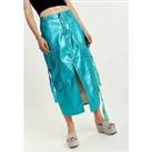 Metallic Blue Midi Skirt