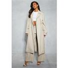 Leather Look Longline Belted Trench Coat