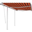 Manual Retractable Awning with Posts 3.5x2.5 m Orange and Brown