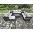 10 Seater Outdoor Lounge Sofa Set Wicker PE Rattan Garden Furniture Set with Oblong Coffee Table Side Table Big Footstool Dark Grey Mixed