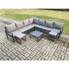 Outdoor Garden Furniture Patio Lounge Corner Sofa Aluminium Set with Square Coffee Table 2 Small Footstools Dark Grey