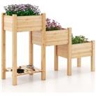 3 Tier Raised Garden Bed Wooden Elevated Planter W/3 Planter Boxes Drainage Hole