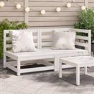 Garden Sofa 2-Seater White Solid Wood Pine