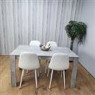 Wooden Rectangle Dining Table Sets with Set of 4 Chairs, Grey, and White