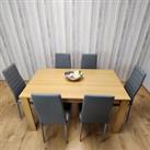 Dining Set of 6 Dining Table and 6 Grey Faux leather Chairs Dinig Room Furniture