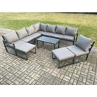 Aluminium 10 Seater Patio Outdoor Garden Furniture Lounge Corner Sofa Set with Oblong Coffee Table 2 Big Footstools Dark Grey