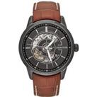 Heritor Automatic Davies Semi-Skeleton Leather-Band Watch - Black/Brown