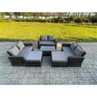 Rattan Garden Furniture Set 8 Seater Patio Outdoor Lounge Sofa Set with Rectangular Coffee Table 2 Big Footstool Dark Grey Mixed