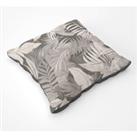 Grey Brown Tropical Leaves Floor Cushion