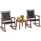 3 PCS Rocking Table Chairs Set, Solid Wood High Back Bistro Set, Outdoor Relax Rocker Conversation Set for Garden Patio Poolside