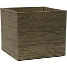 Cube Square Flower Pot Rustic Outdoor Wood-Effect Resin Planter 36cm