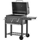 Charcoal Grill BBQ Trolley Wheels Shelf Side Thermometer Steel Black